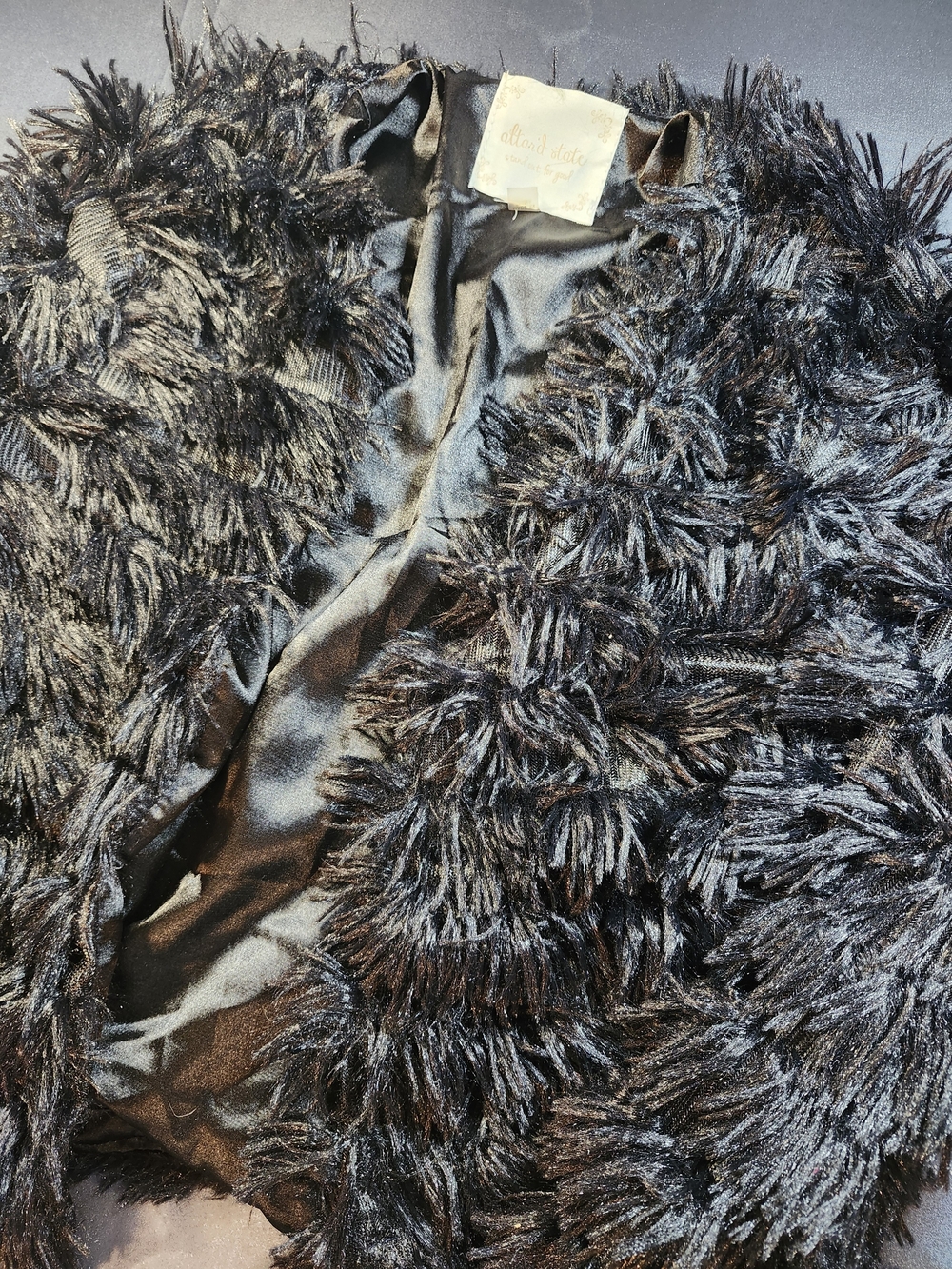Altar'd State Women's Black Faux Fur Accent Lined Open Front Short Jacket XS